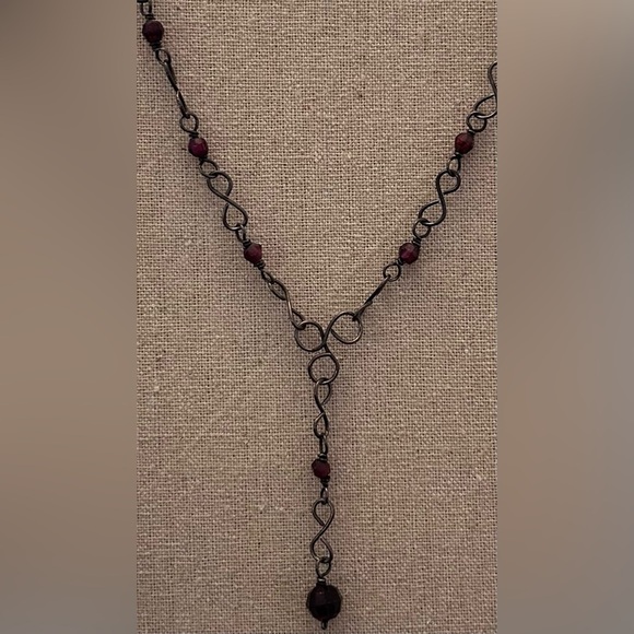 Lavalier Vintage 90's Necklace Semi precious garnet stones - Picture 3 of 5